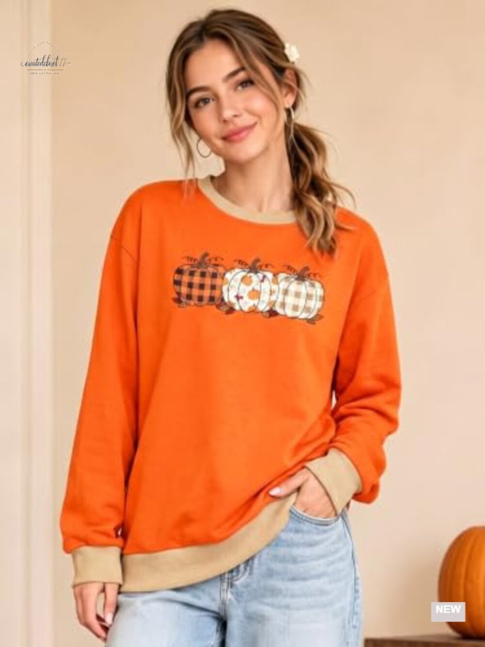 Women's Fall Pumpkin Graphic Crewneck Sweatshirt Long Sleeve Thanksgiving - Picture 2 of 6